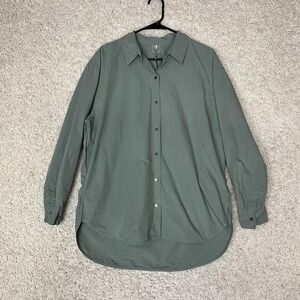 Calla Shirt Womens Large Green Button Up Long Sleeve Curved Hem Top Minimal